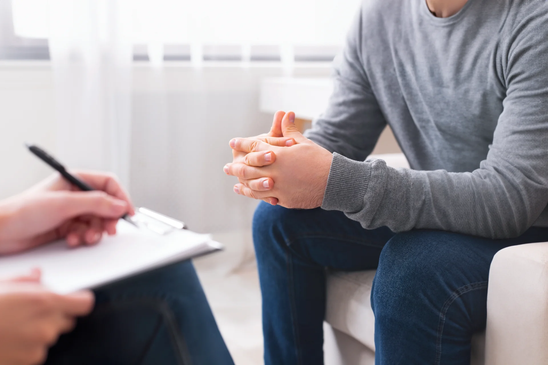 A supportive counseling session with a patient and therapist in a peaceful