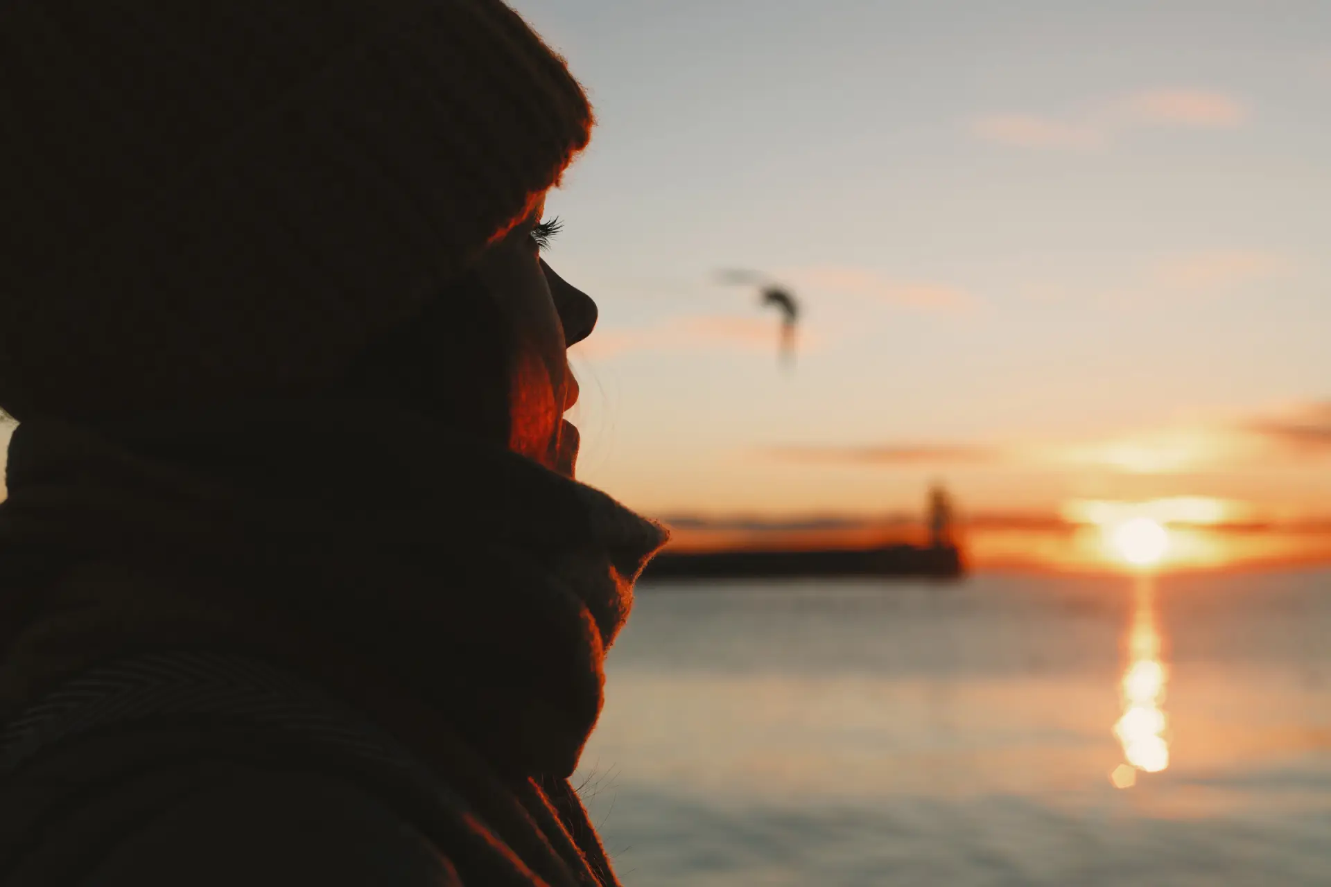 Woman's face in the morning sun
